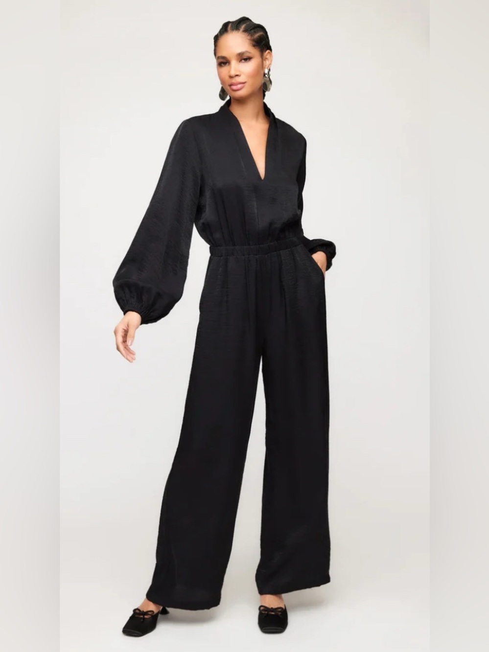 Fifteen Twenty Elegant Black V-Neck Long Sleeve Jumpsuit MWT SMALL